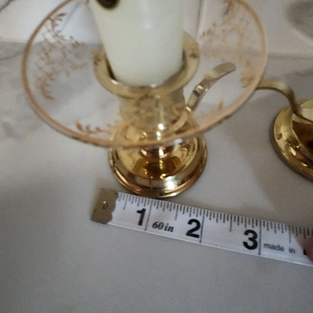 Set 2 Vintage Partylite Candlestick Holders With Gold Decal Glass Drip Catchers - Picture 6 of 9
